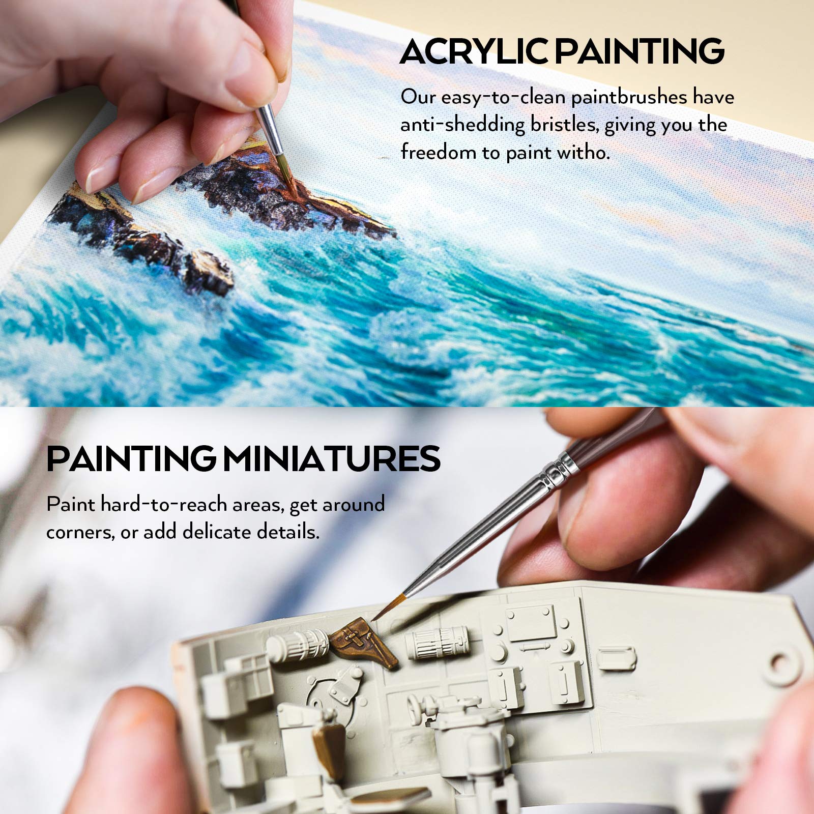 NicPro Micro Detail Paint Brush Set - 7 Black Miniature Brushes for Acrylic, Watercolor & Oil Painting - Perfect for Paint by Numbers, Rock Painting, Warhammer 40K, Miniature Figurines & Crafts - Includes Brush Holder - Ideal for Artists, Hobbyists & DIY Projects