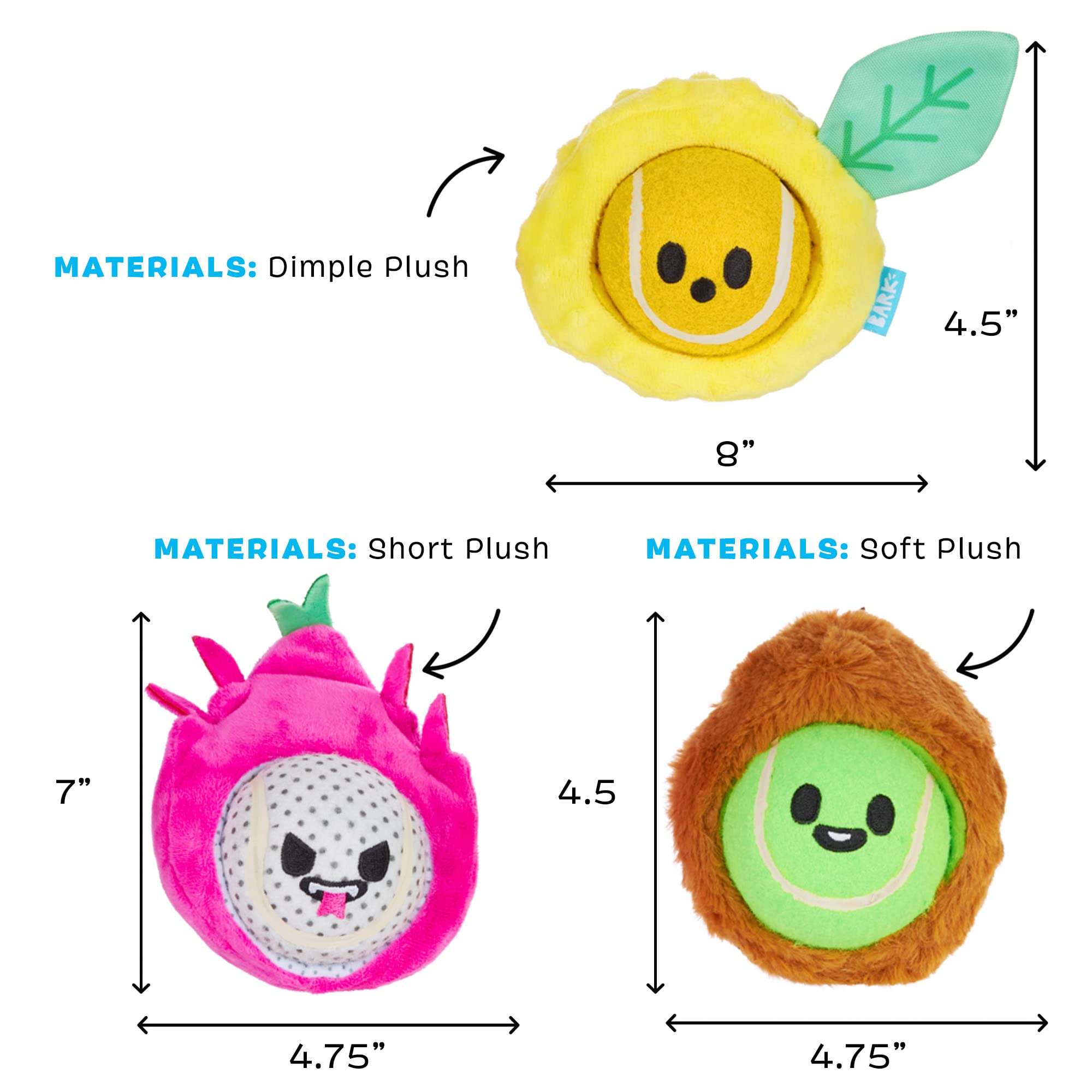 **Barkbox Dog Toys – Fruity Cutie Tropical Trio Squeaker Ball Interactive Chew Toys – Durable & Tough Tennis Balls for Training, Exercise & Boredom Relief – Stimulating Plush Toys for Large Breed Dogs – Perfect for Playtime, Fetch & Mental Stimulation**