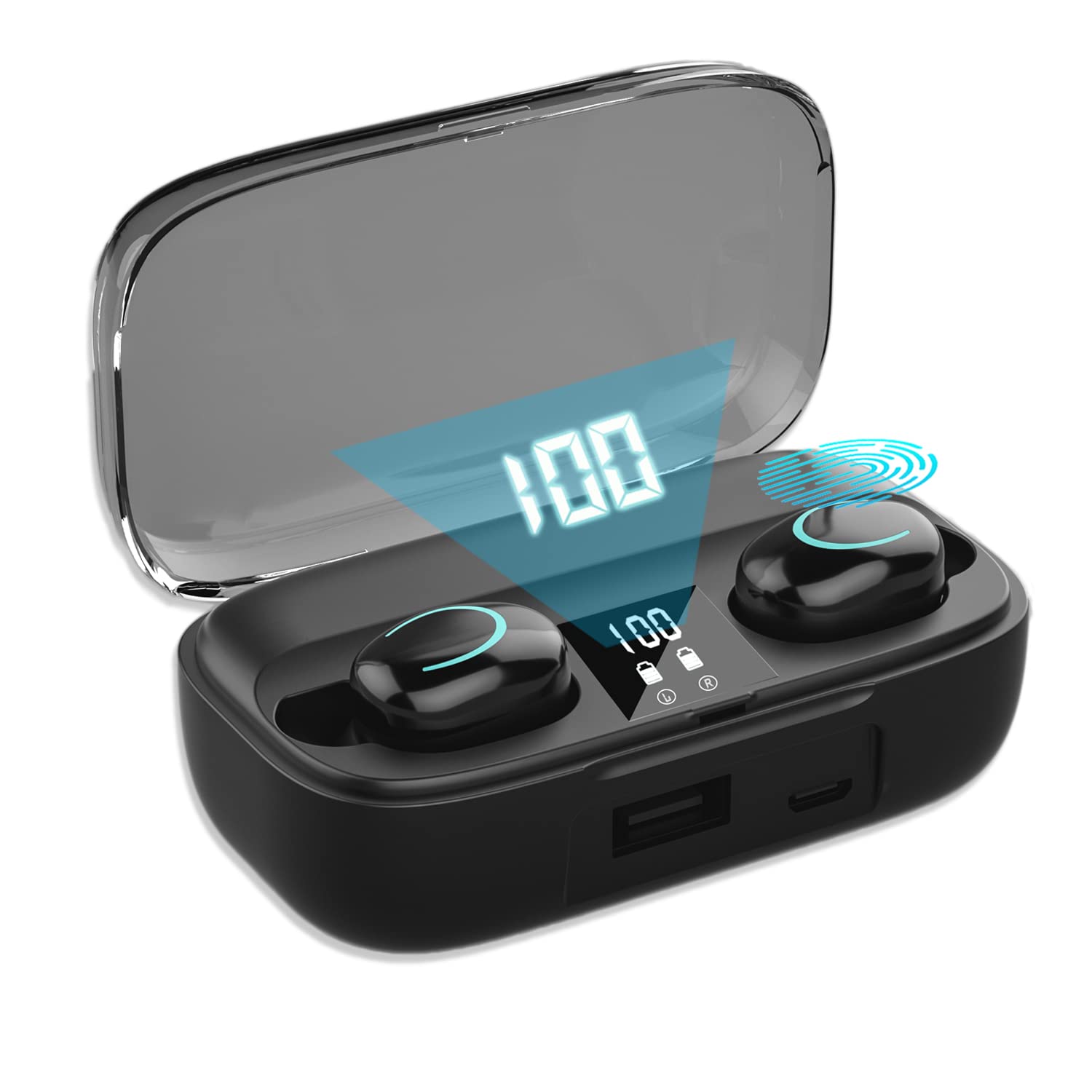 Wireless Earbuds Bluetooth 5.2 with Mic, Smart Noise Cancelling, LED Display & Fast Charging Case - Touch Control In-Ear Headphones for Sports, Work, Gym & Travel