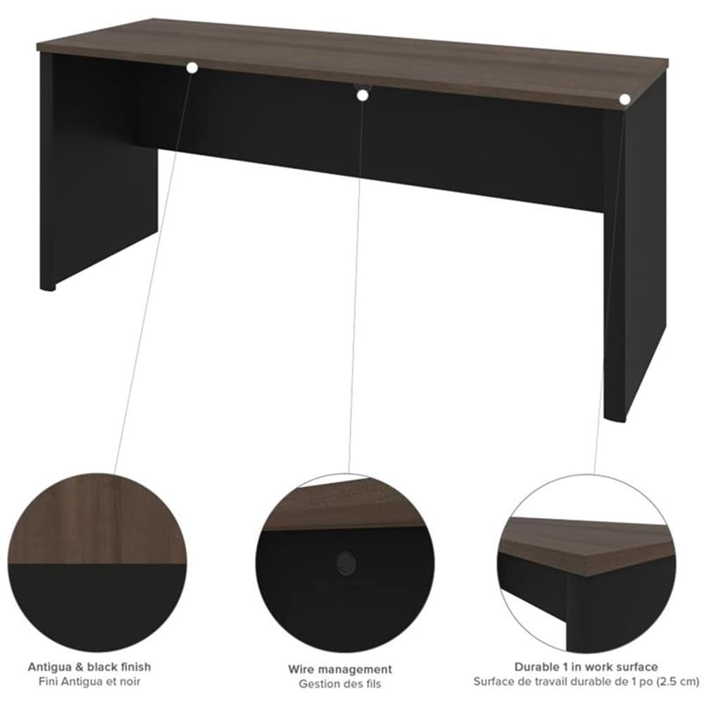 Pemberly Row 5-Piece L-Shaped Computer Desk with Hutch in Antigua and Black - Home Office Furniture for Small Spaces, Gaming & Workstation Setup