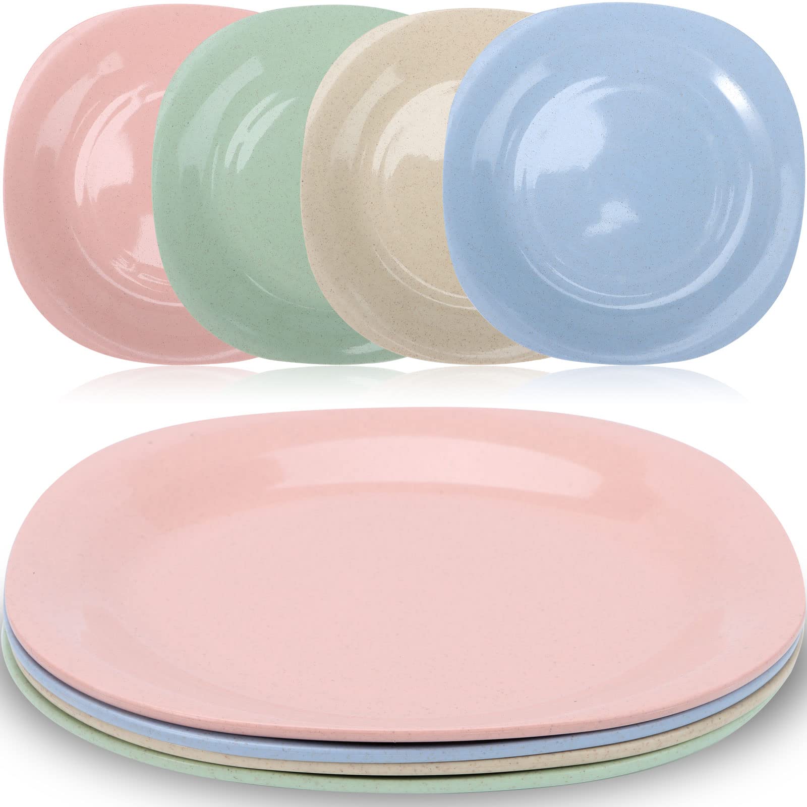 Eyomii 8-Piece Unbreakable Square Dinner Plates Set - Reusable Plastic Plates & Bowls with Lids for Instant Noodles, Picnics, Parties & Food Storage - Colorful BPA-Free Dishware for Home & Outdoor Use
