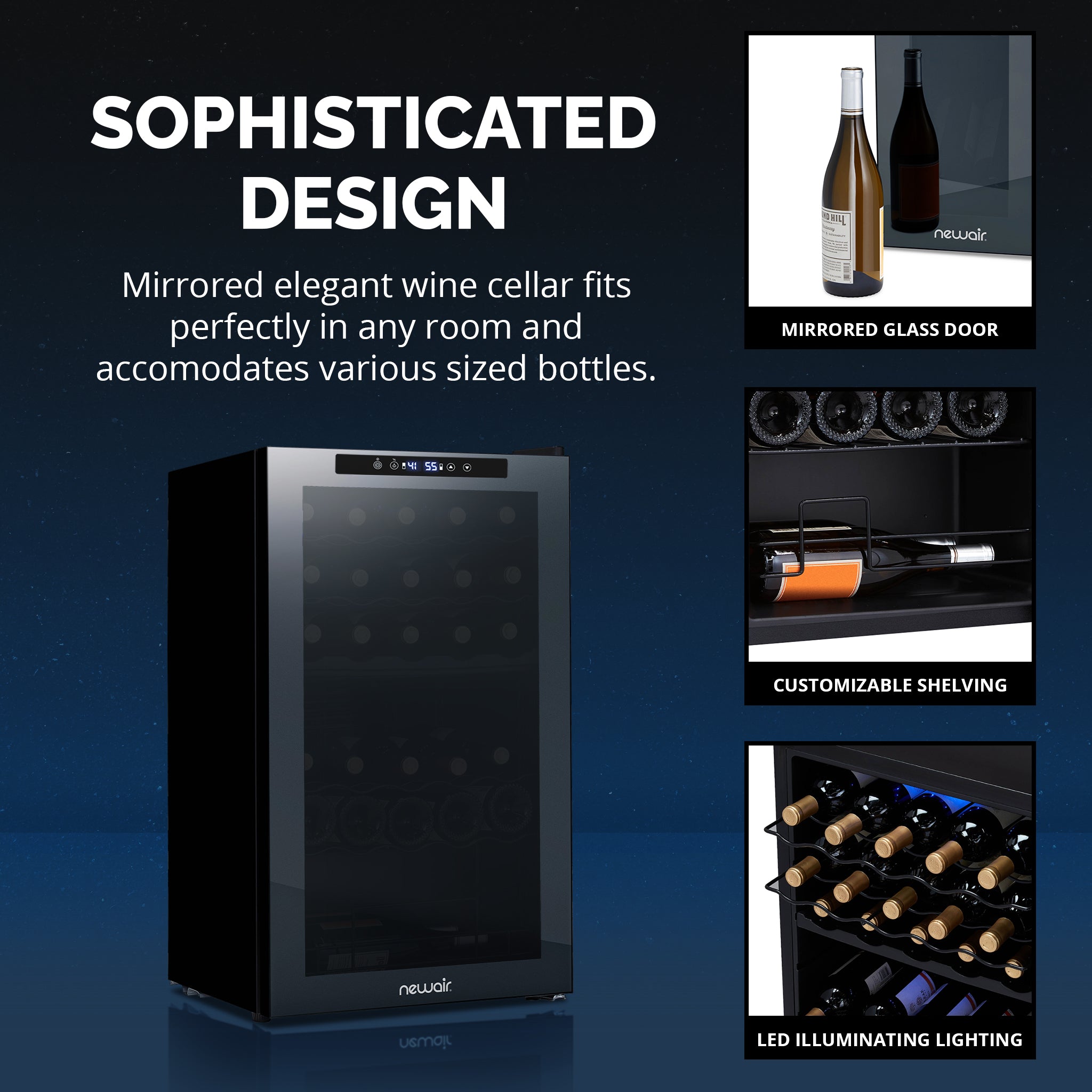 Newair® 33 Bottle 19.5 Inch Black Freestanding Dual Zone Wine Cooler Refrigerator - Perfect for Home Bars, Restaurants, and Wine Cellars