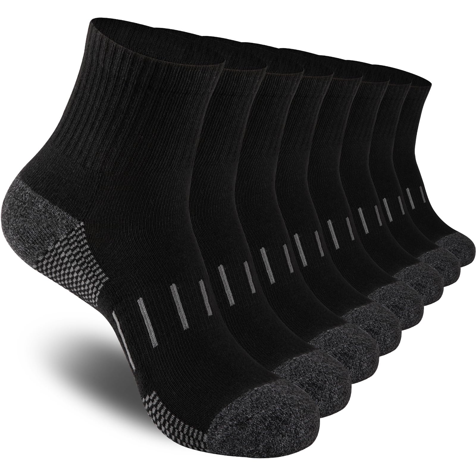 Heatuff Men's Ankle Athletic Socks - 8 Pairs Moisture-Wicking Cushioned Quarter Socks for Running, Sports & Work - Perfect for Gym, Hiking & Everyday Wear