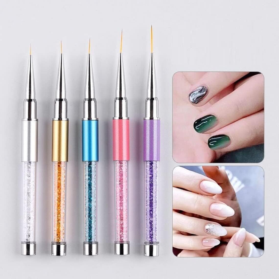 SKINPLUS 5Pcs Gel Nail Art Liner Brushes Set - Professional Painting & Design Pens for Nail Art, Rhinestone Application & Dotting (5/7/9/11/20mm Sizes) - Perfect Gift for Women & DIY Nail Enthusiasts | Salon Quality Tools for Home Manicures & Nail Design