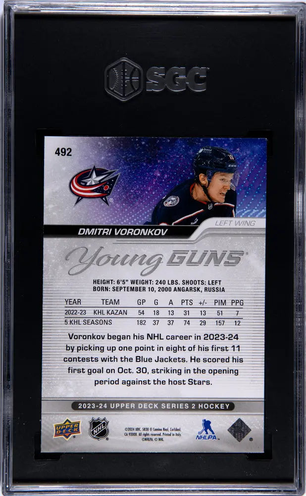 2023-24 Upper Deck Series 2 Hockey Dmitri Voronkov Young Guns Rookie Card SGC 9.5 Gem Mint - Collectible Trading Card for NHL Fans & Sports Memorabilia Enthusiasts
