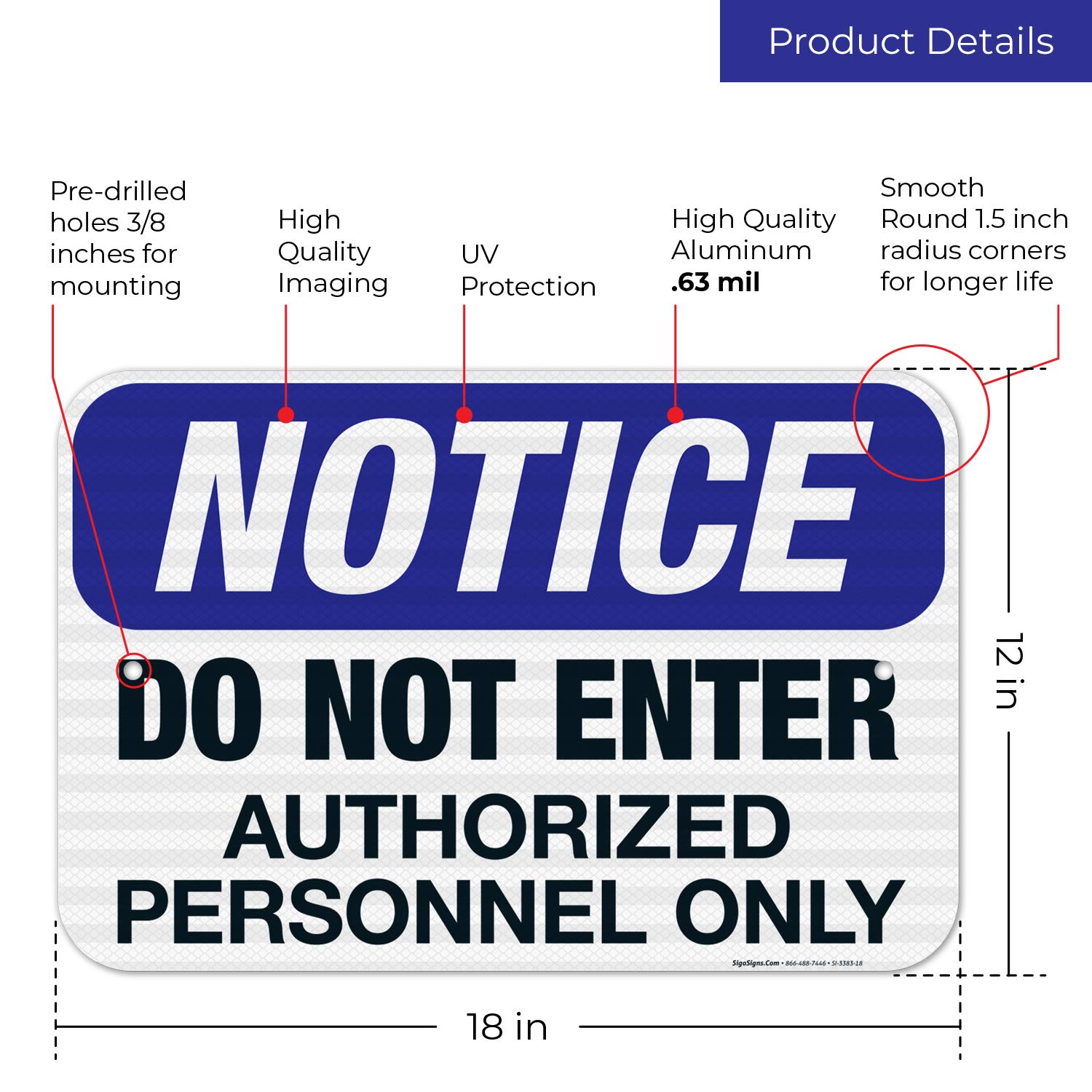 OSHA Compliant 'Do Not Enter Authorized Personnel Only' Reflective Aluminum Sign - 12x18 Inches, 3M EGP Reflective .063 Aluminum, Fade Resistant for Indoor & Outdoor Use - Made in USA | Perfect for Construction Sites, Warehouses & Restricted Areas