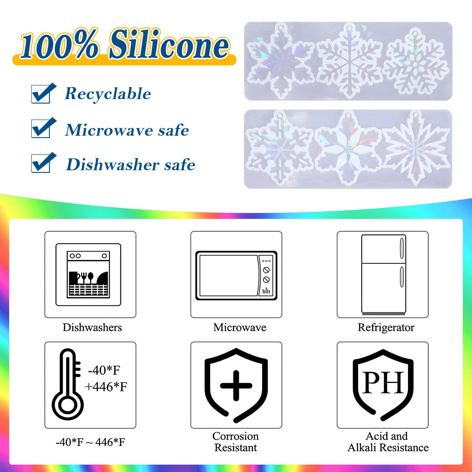 Holographic Christmas Silicone Resin Molds - Set of 6 Snowflake Shapes for DIY Ornaments & Epoxy Casting | Perfect for Holiday Crafts, Gift Making & Festive Home Decor