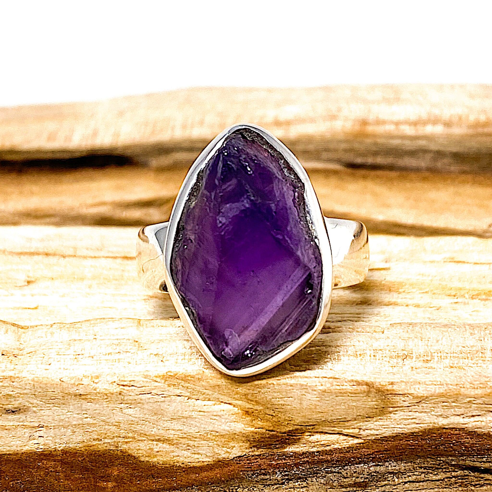 Natural Amethyst Raw Stone Ring Size 6.5 - Handmade Boho Jewelry for Women - Perfect for Spiritual Healing, Meditation & Everyday Wear
