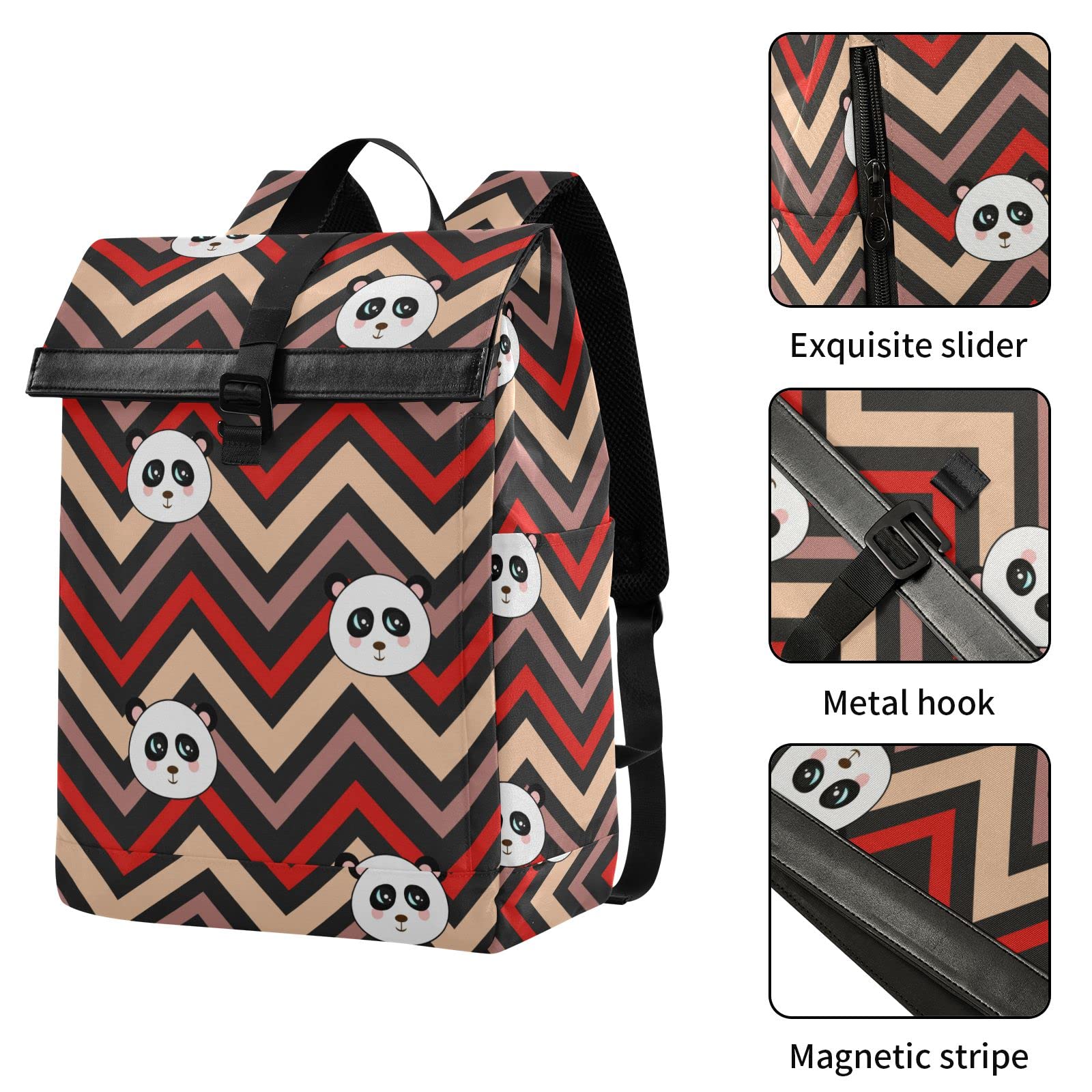 Acpiggto Cute Panda Roll Up Backpack - Striped Daypack for Gym, Sports & Travel - Lightweight Shoulder Bag for Women & Men - Perfect for Hiking, Workouts & Casual Use