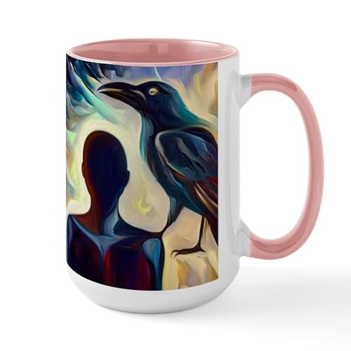 White/Pink Inside - Spirit Animal Crow Mugs