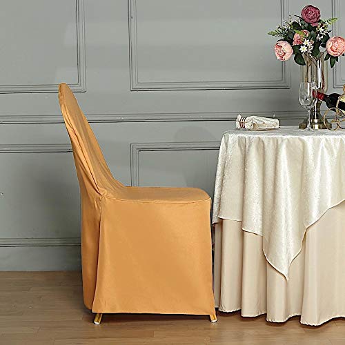 50 pcs Gold Banquet Chair Covers - Washable Polyester Slipcovers for Dining Chairs, Removable Seat Protectors for Weddings, Parties & Events - Elegant Table Setting & Home Decor Accessories