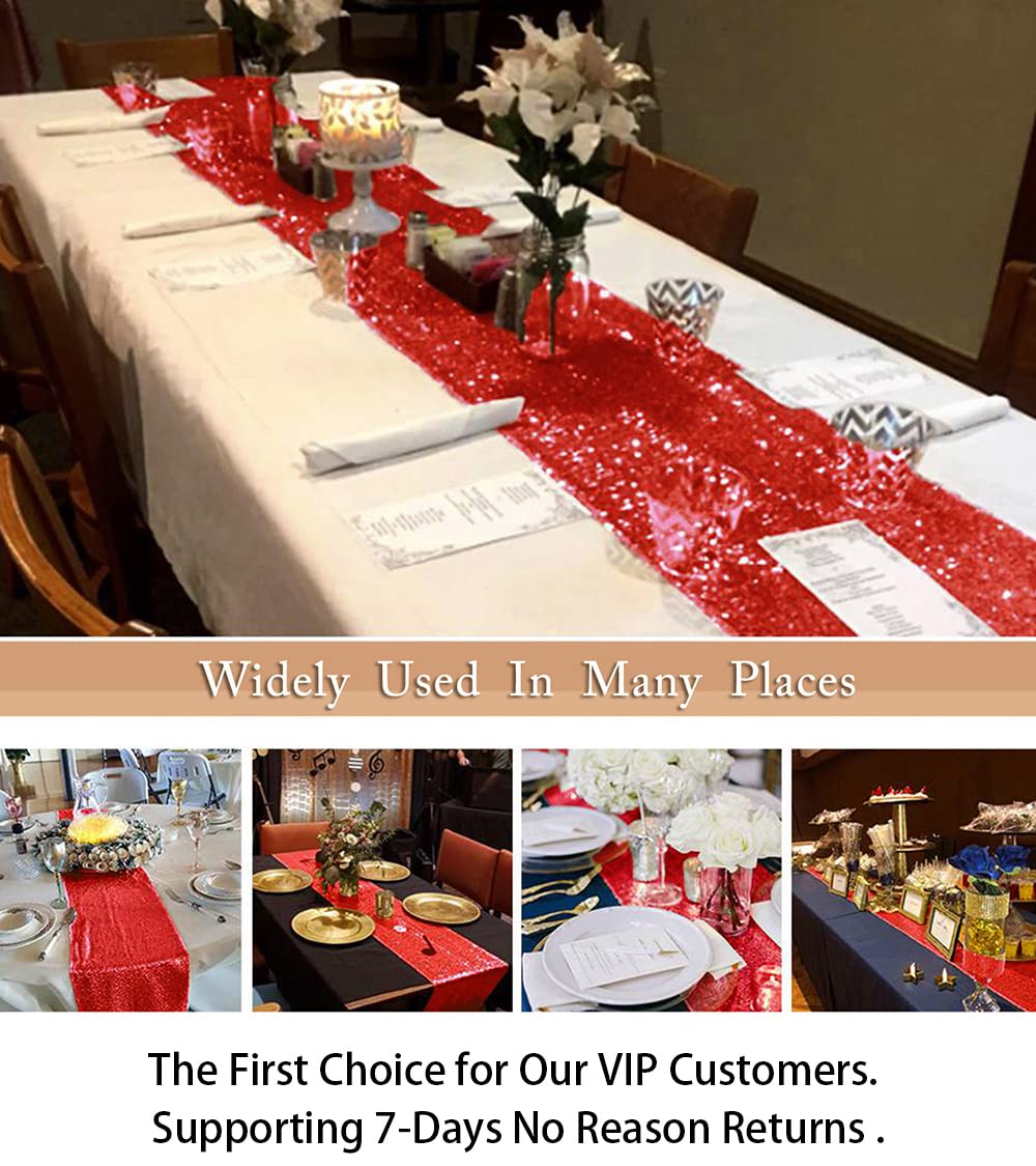 ShinyBeauty 12x108-Inch Red Sequin Table Runner for Weddings, Parties, and Holiday Decor - Elegant Glitter Table Cover for Dining, Buffet, and Event Tables (1PC, 12