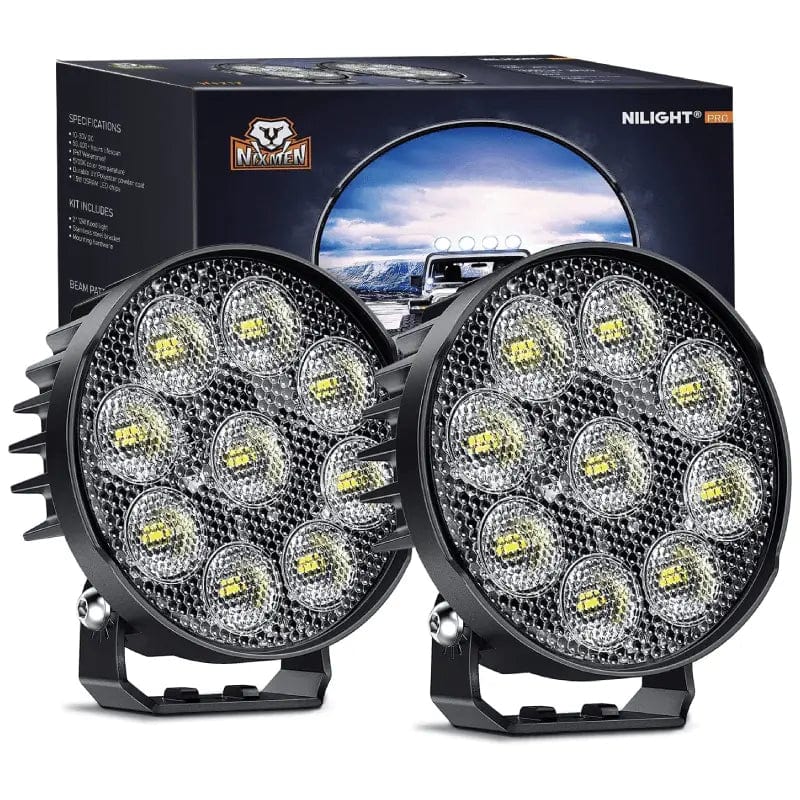 4 Inch 27W 3370LM Round Flood LED Work Lights (2 Pack) - Waterproof EMC Built-in for Trucks, Boats, Off-Road Vehicles & Outdoor Work Areas