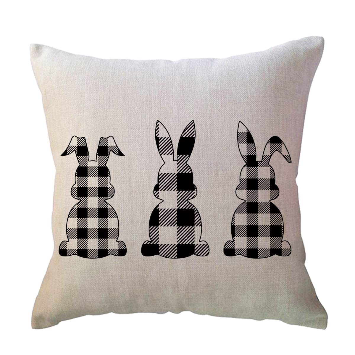 Easter Decor Throw Pillow Covers 20x20 Inch - Black Buffalo Plaid Bunny Rabbit Farmhouse Spring Decorative Pillowcase for Sofa, Couch, Porch - Perfect for Easter Home Decor, Living Room Accents & Seasonal Porch Decorations