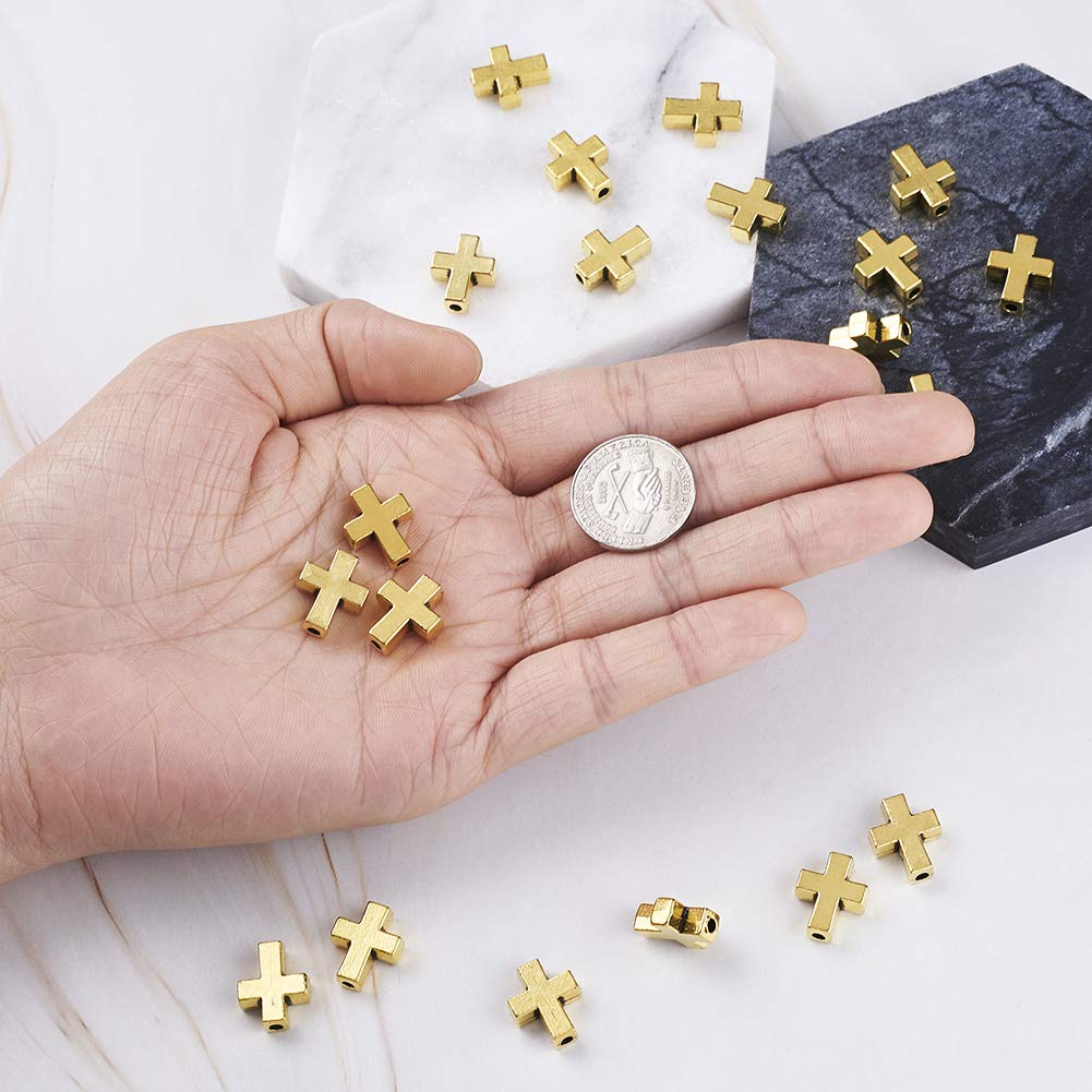 KISSITTY 20pcs Tibetan Style Cross Beads - Antique Golden Cross Charm Spacer Beads for DIY Jewelry Making (15x12x5mm) - Perfect for Bracelets, Necklaces & Craft Projects