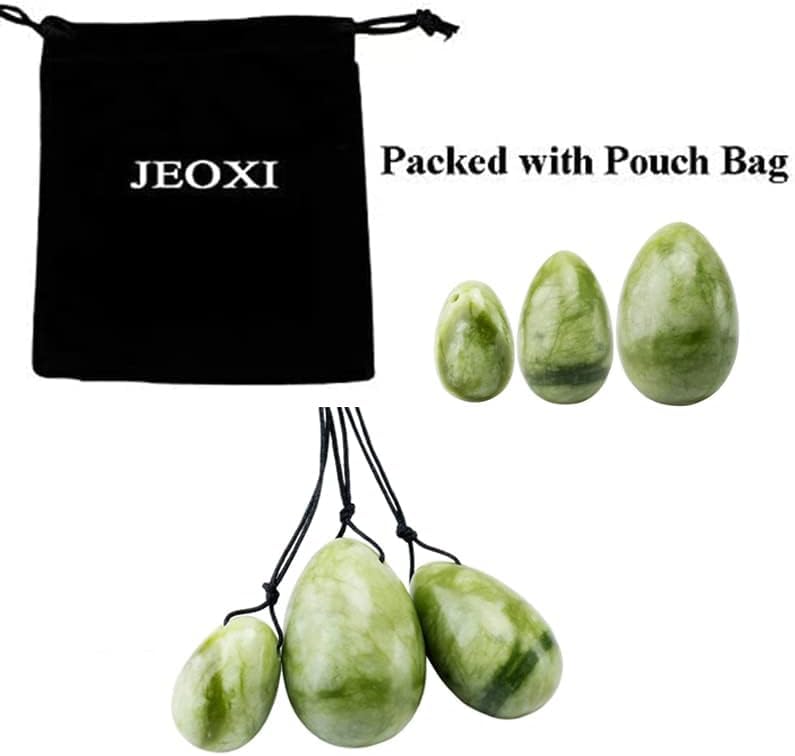 3-Piece Premium YONI Green Jade Egg Set – Authentic Jade Massage Balls for Women's Pelvic Floor Exercise, Muscle Training & Relaxation | Crystal Therapy Stones for Vaginal Wellness, Stress Relief & Holistic Healing – Perfect for Yoga, Meditation & Self-Care Routines