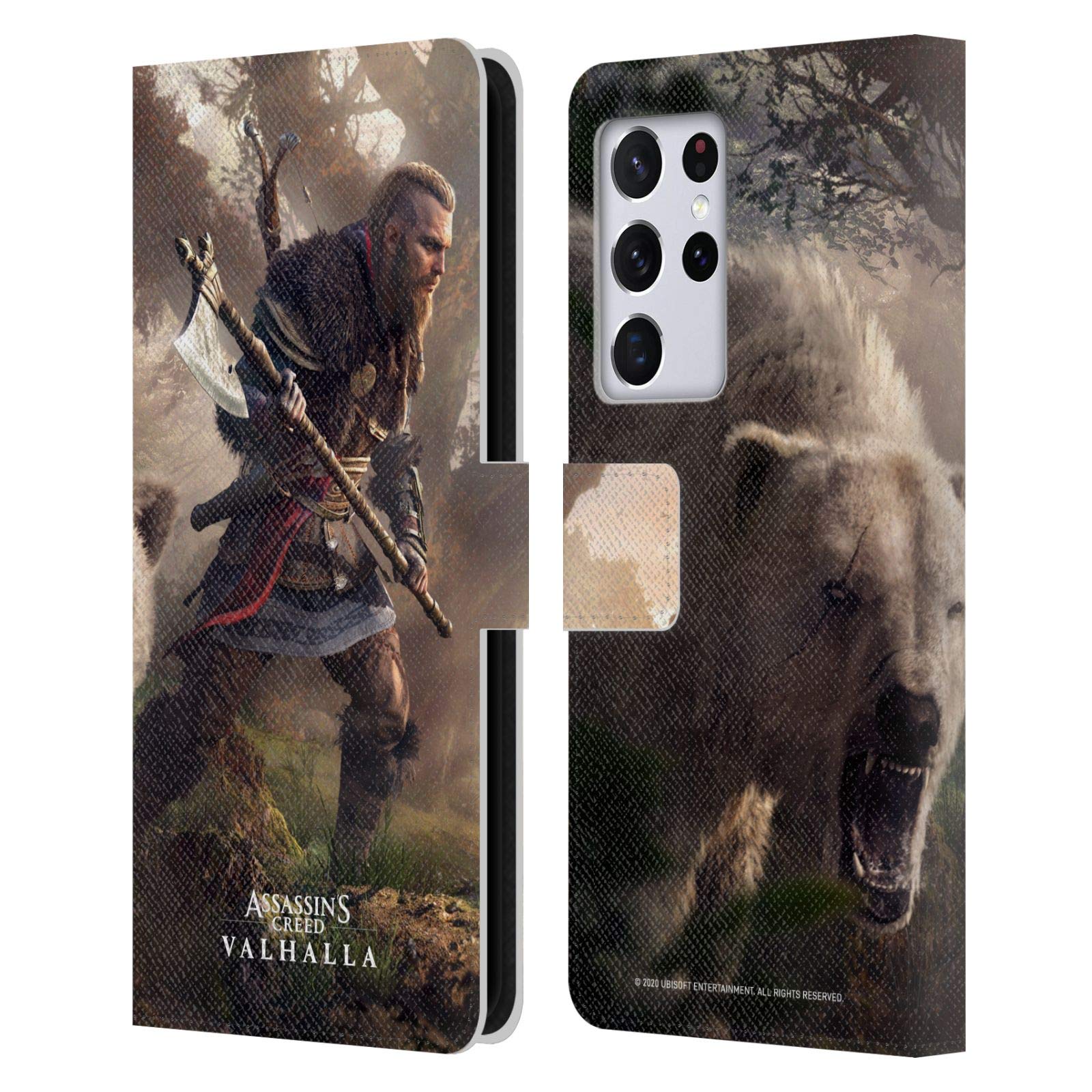 Officially Licensed Assassin's Creed Valhalla Berserker Leather Book Wallet Case for Samsung Galaxy S21 Ultra 5G - Premium Protection with Key Art Design | Perfect for Gaming Fans & Daily Use