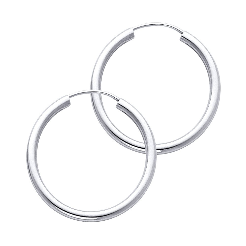 14K White Gold 2mm Thin Endless Hoop Earrings - 9 Sizes Available for Women | Perfect for Everyday Wear, Parties & Gifting