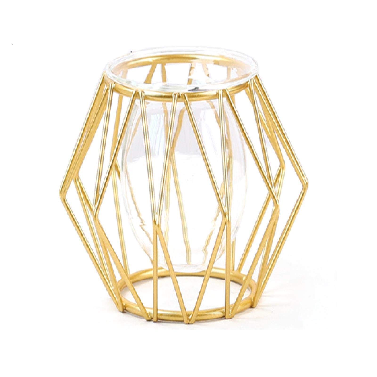 Daliuing Iron Flower Vase - Wrought Iron Hydroponic Glass Vase for Home Decor, Geometric Hexagon Gold Metal Glass Flower Cup (11X8CM) - Perfect for Living Room, Office Desk, and Hydroponic Plant Display