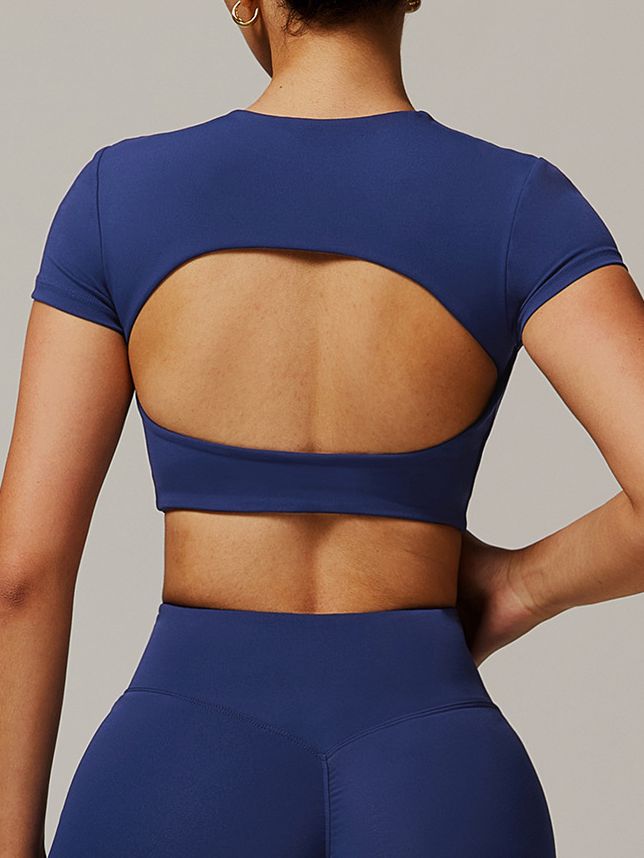 ZASUWA Women's Solid Color Backless Crop Top with Built-in Pads - Short Sleeve Casual Shirt for Summer, Beach, and Party Wear
