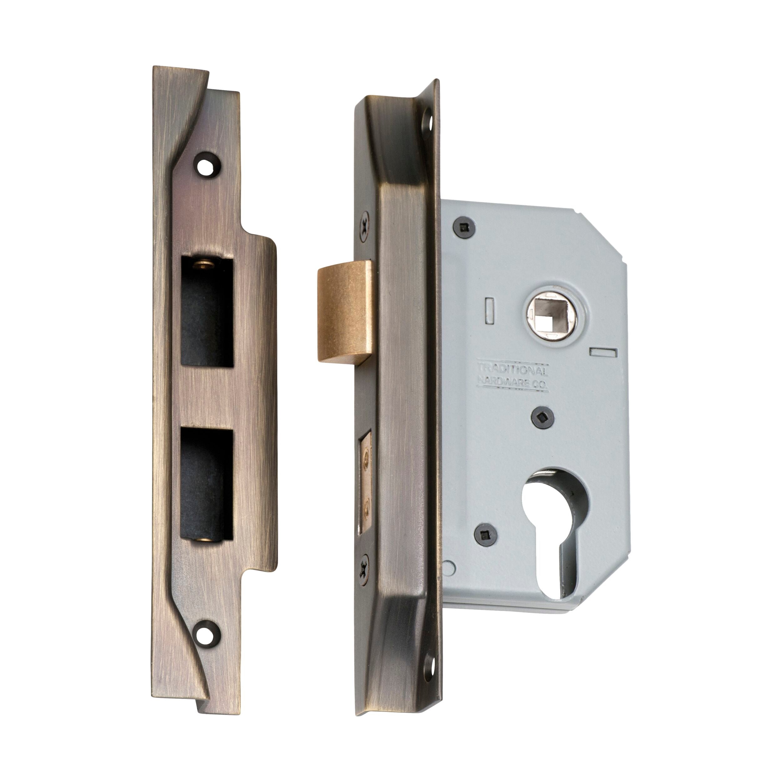 Antique Brass Euro Cylinder Mortice Lock - 47.5mm Backset, 46mm CTC | High Security Door Lock for Home, Office & Commercial Use