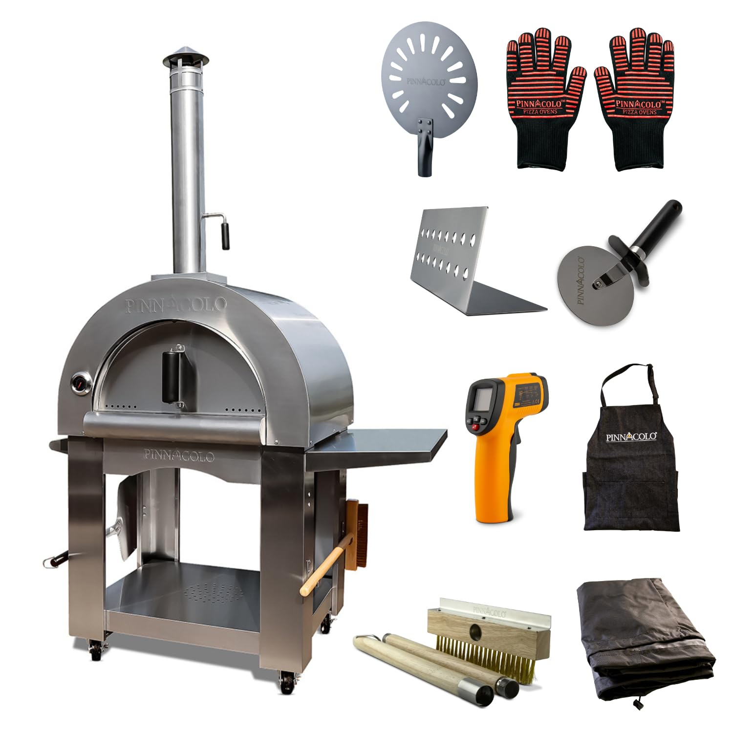 Premium Wood-Fired Pizza Oven Kit with Double-Wall Insulation & Cordierite Stone - Heavy Duty Stainless Steel Outdoor Pizza Maker with 9 Professional Accessories - Perfect for Backyard, Patio, and Camping Pizza Parties
