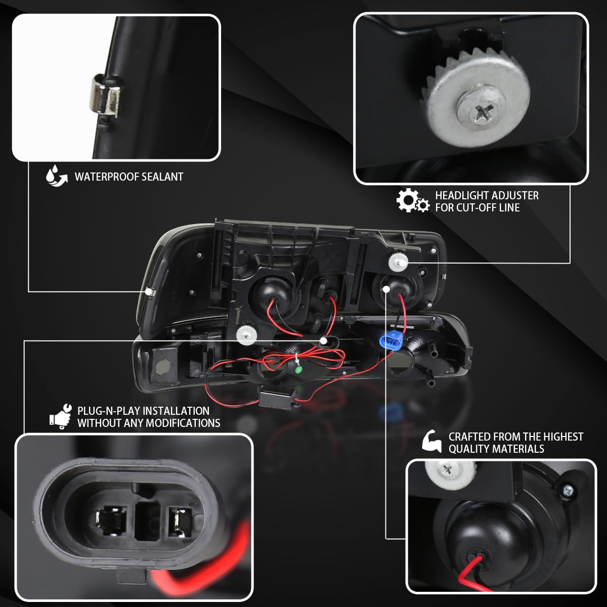 AUTOZENSATION LED Halo Chrome Projector Headlights & Bumper Lights - Compatible with 1999-2002 Chevy Silverado 1500/2500/3500 & 2000-2006 Tahoe - Left+Right Pair Headlamp Assembly - Upgrade for Night Driving & Off-Road Adventures