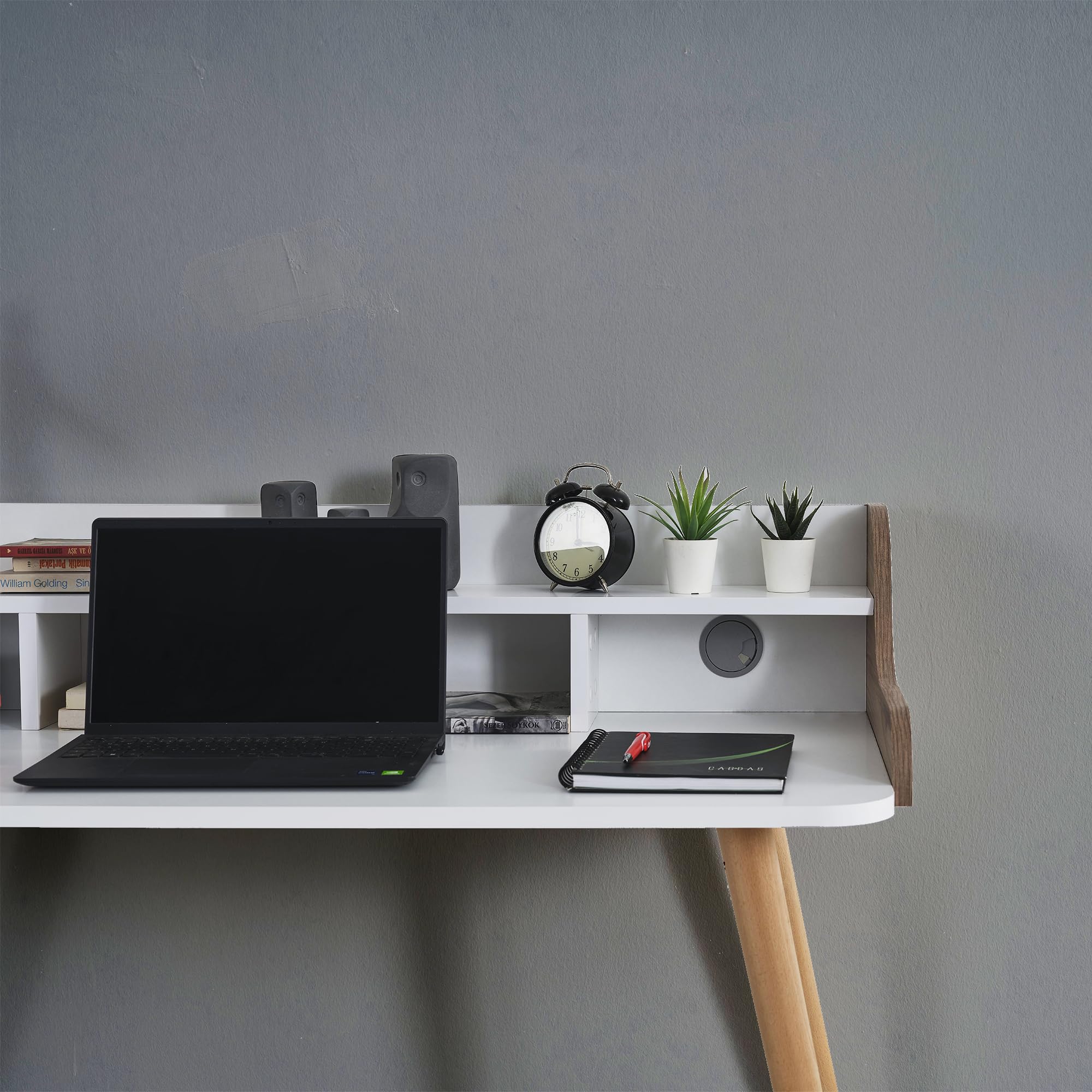 Solid Wood Study Desk for Gaming & Home Office - Heavy Duty Computer Desk with Shelves