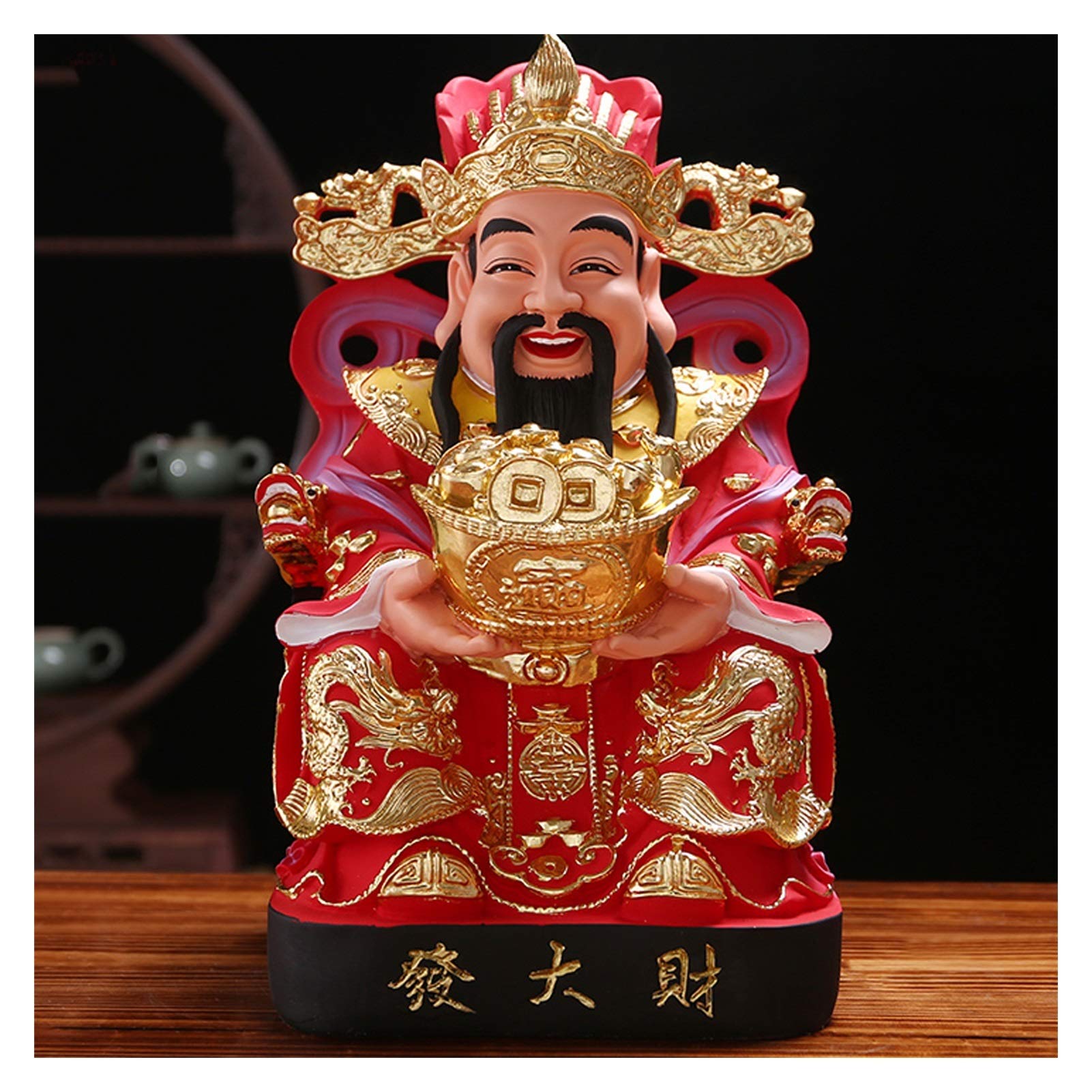 TOMYEUS Buddha Statue - Feng Shui Wealth God Statue for Home & Office Decor, Chinese New Year Gift for Good Luck & Prosperity, Resin Fortune Attractor - Perfect for Living Room, Desk & Meditation Space (Small Size)