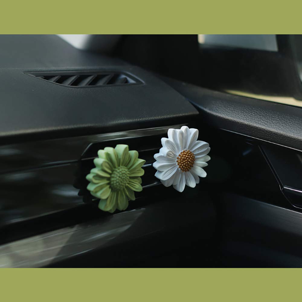 INEBIZ Summer Daisy Ceramic Stone Aroma Diffuser - White Car Air Vent Clip Decor for Horizontal Outlet | Car Interior Freshener & Essential Oil Diffuser for Home, Office & Travel