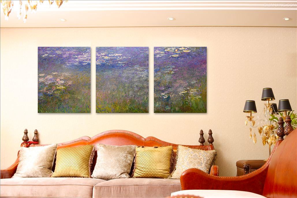 DECORARTS - Monet Water Lilies 1914 in Giverny (Triptych) Oil Painting Reproduction - High Quality Giclee Print on Acid-Free Cotton Canvas - Set of 3 Panels 24x30 Inches - Elegant Wall Art for Living Room, Bedroom & Office Decor