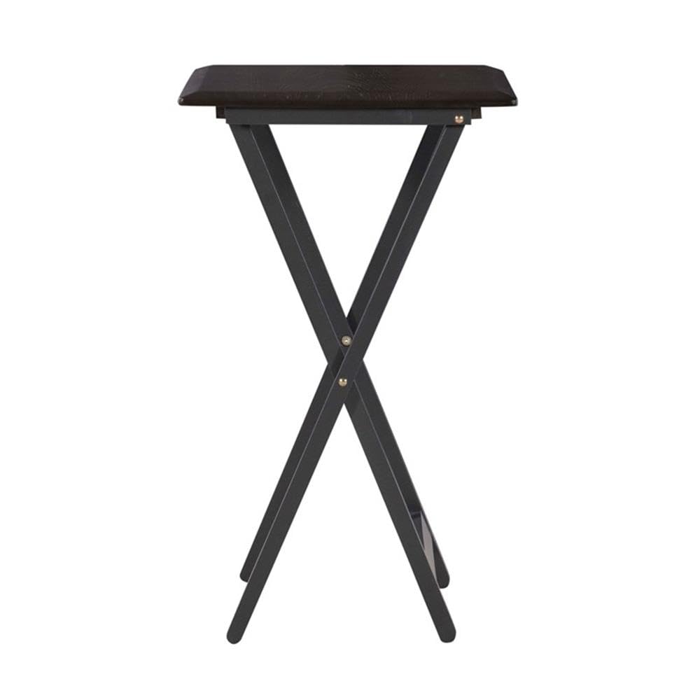 Linon Morris Folding Wood 5-Piece Tray Table Set with Stand - Brown Wooden Nesting Tables for Living Room, Bedroom & Outdoor Use