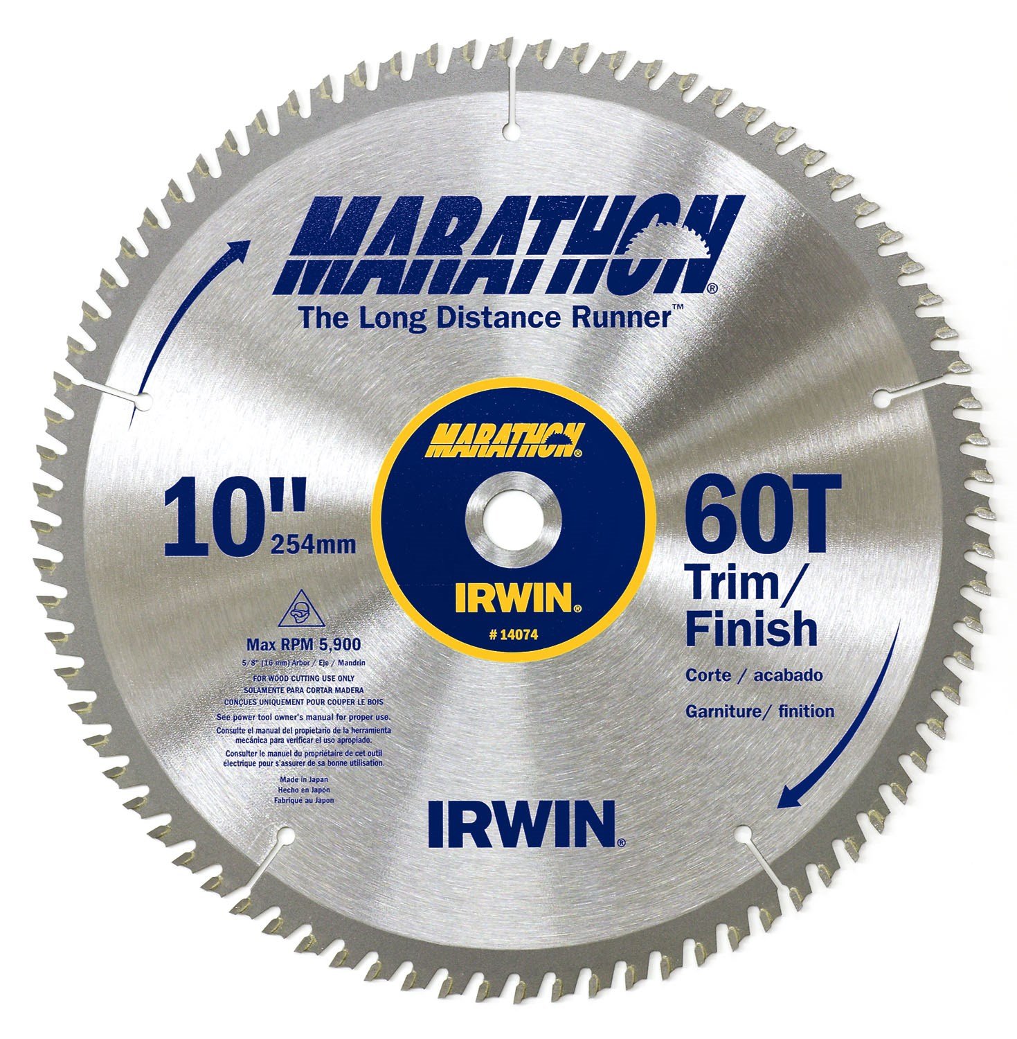 Irwin Marathon 14074 10-Inch 60 TPI Miter & Table Saw Blades - Premium Woodworking Blades for Precision Cuts on Hardwood, Plywood & MDF - Perfect for DIY Projects & Professional Carpentry
