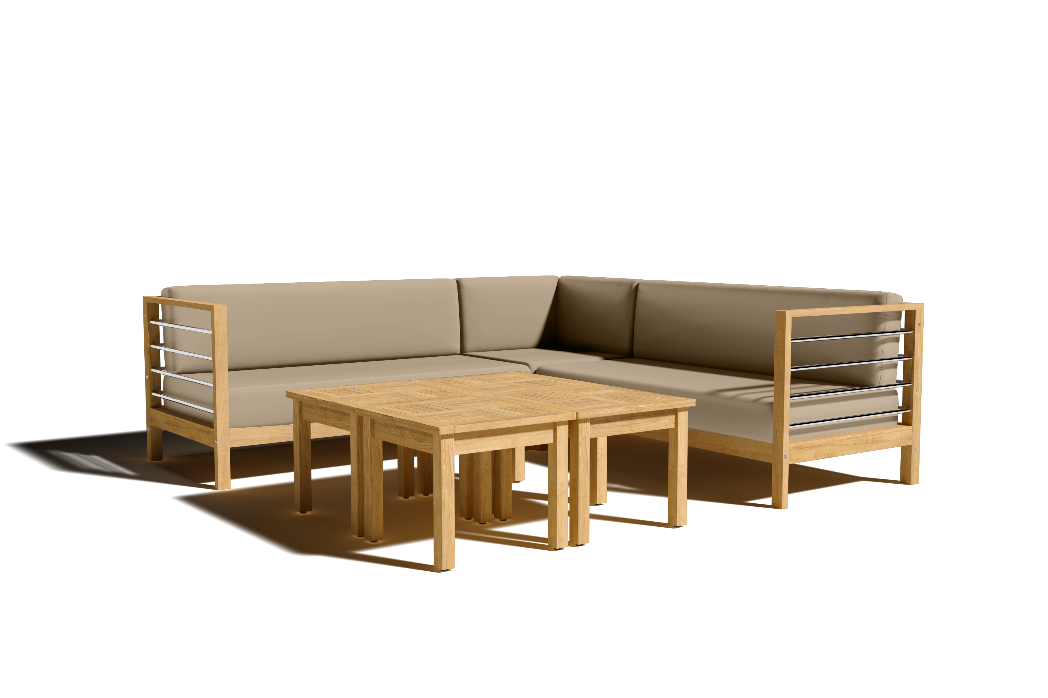 Premium 7-Piece Teak Outdoor Sectional Sofa Set with Sunbrella Fawn Cushions – Deep Seating Patio Furniture for Garden, Poolside & Backyard Relaxation