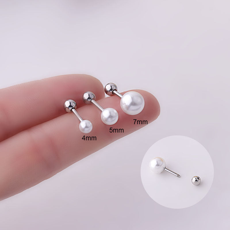 16G Cartilage Pearl Tiny Stud Earrings - Flat Back Earrings for Women | HSPJ687 | Perfect for Everyday Wear, Work & Special Occasions