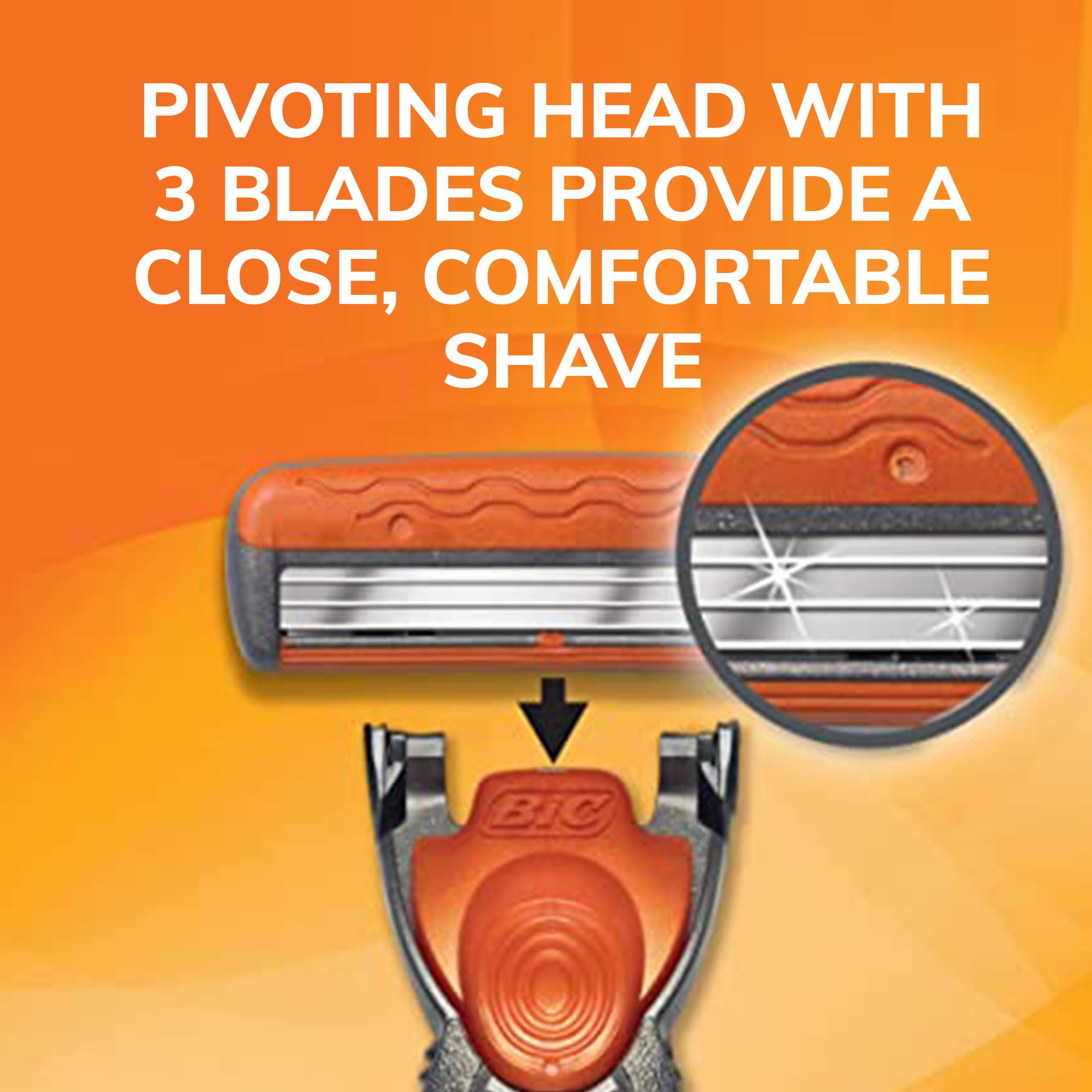BIC Comfort 3 Refillable Razor Cartridges for Men - 3 Blade Disposable Razors for Sensitive Skin - Smooth & Comfortable Shave - 14 Refill Cartridges - Perfect for Travel, Gym & Daily Grooming Routine