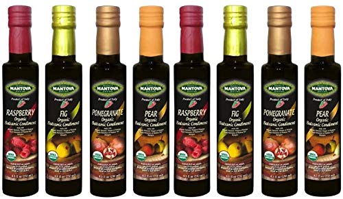 Organic Flavored Balsamic Vinegar of Modena 4-Variety Gift Set - Fig, Pear, Pomegranate & Raspberry (8.5oz x 2 Bottles) | Premium Gourmet Vinegar for Pasta, Salad, Ice Cream Topping & Cocktail Mixing | Perfect for Cooking, Gifts & Home Entertaining