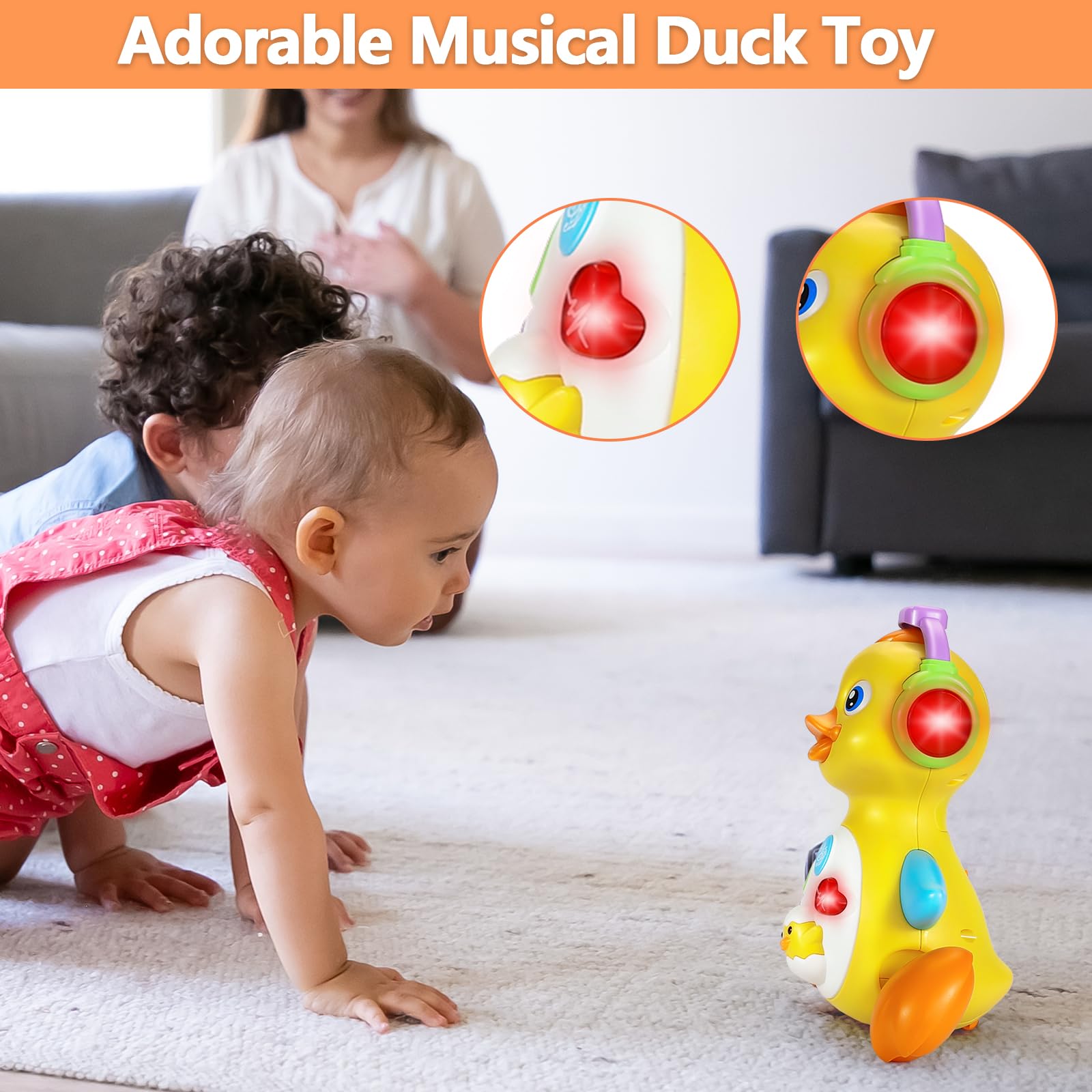 HAPTIME Musical Light Up Duck Toys for Toddlers 1-3 Years - Interactive Baby Toys 18+ Months with Sound & Lights - Encourages Crawling & Sensory Development - Perfect Christmas Birthday Gift for 1-2 Year Old Boys & Girls - Great for Playtime, Learning & Early Childhood Development