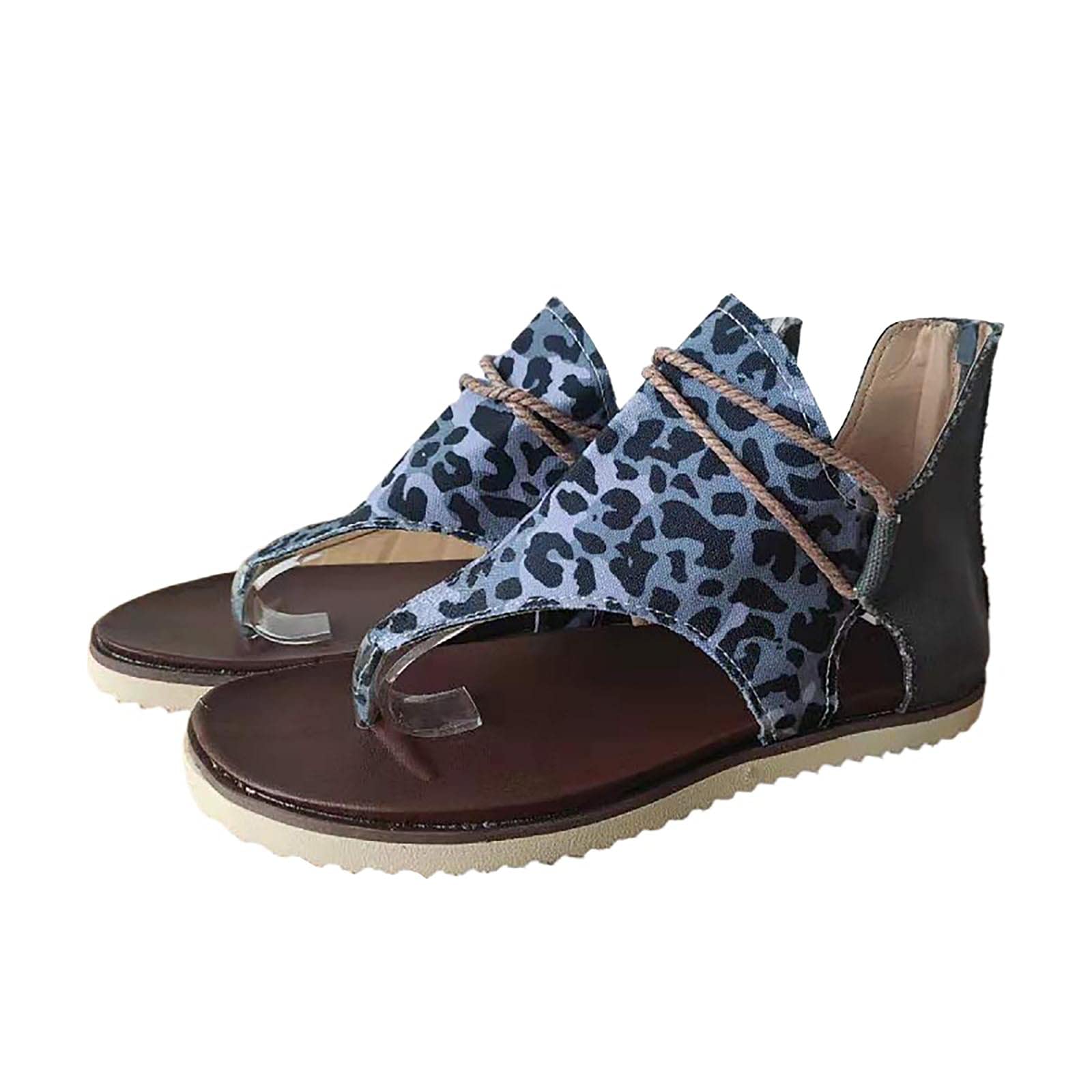 Women's Casual Summer Sandals - Plus Size Printed Flat Flip Flops with Back Zipper | Comfortable Beach Shoes for Outdoor Walking, Vacation & Poolside Relaxation