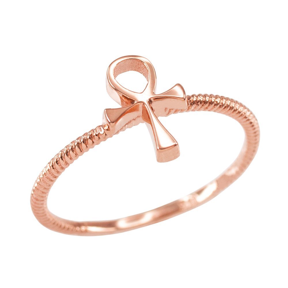 10k Rose Gold Egyptian Ankh Cross Ring - Dainty Jewelry for Women, Symbol of Eternal Life - Perfect for Everyday Wear, Gifts & Spiritual Occasions