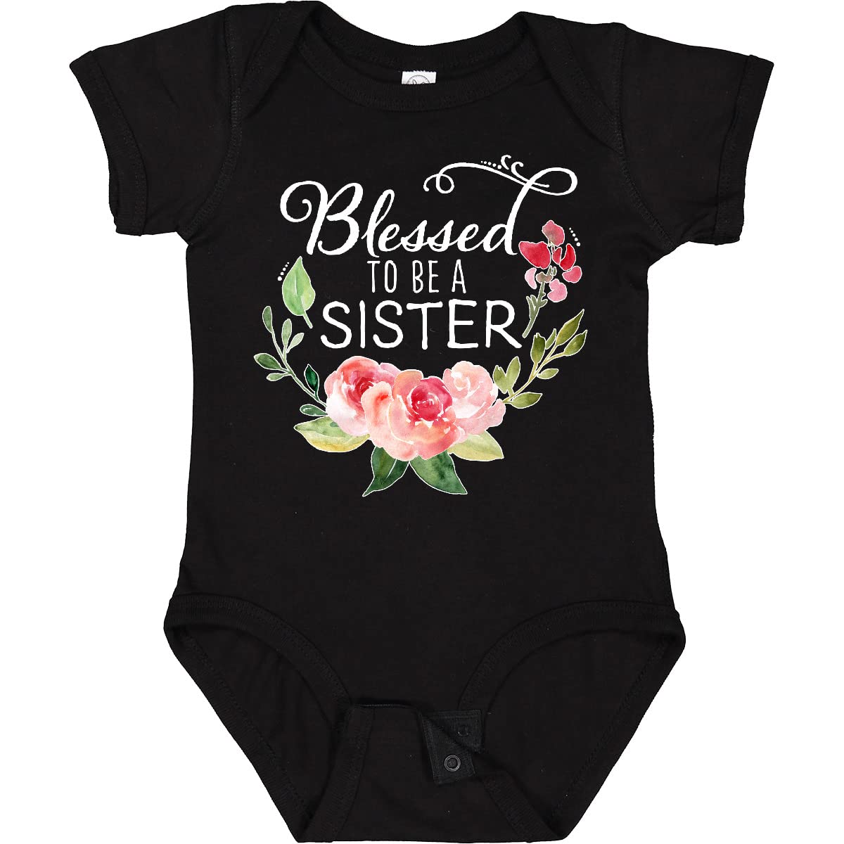 Inktastic Blessed to Be a Sister Baby Bodysuit - Pink Floral Design | Soft Cotton Onesie for Newborn & Infant Girls | Perfect for Sibling Photos, Baby Showers & Family Gifts