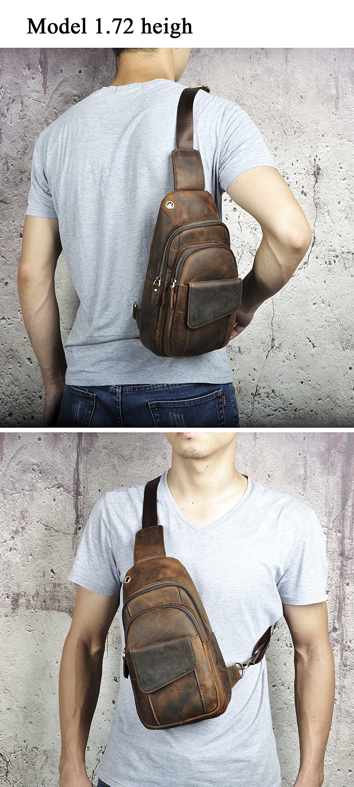 **Le'aokuu Men's Leather Crossbody Chest Sling Bag - Outdoor Hiking, Travel & Casual Use - Dark Brown (B 8013) - Perfect for Hiking, Daily Commute & Hands-Free Convenience**