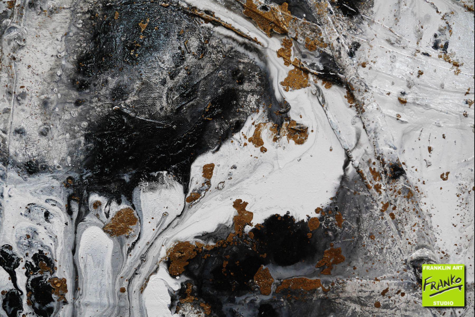 Fluid Rush 200cm x 80cm Abstract Textured Painting - Black Gold White Grey Modern Wall Art for Living Room, Bedroom & Office Decor