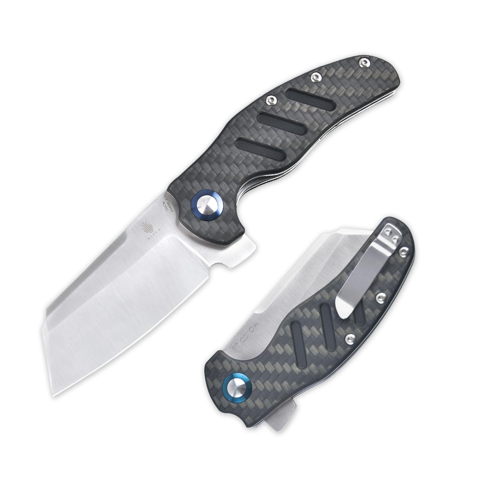 Kizer C01c XL Sheepdog Pocket Knife - 154CM Sheepsfoot Blade Folding Knife with G10 Carbon Fiber Handle - EDC Hunting & Camping Knife for Men & Women - Perfect for Outdoor Adventures, Survival Gear & Everyday Carry (V5488C3)