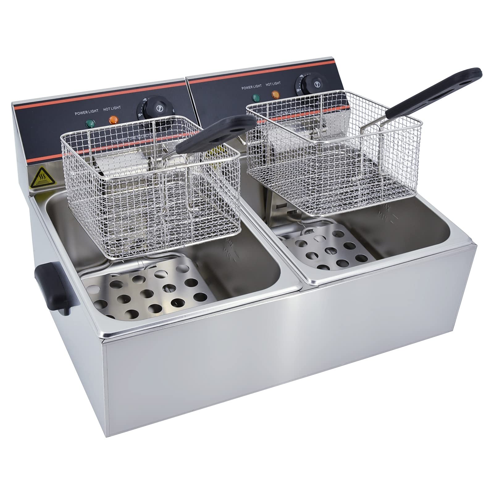 Commercial Dual Tank Electric Deep Fryer 12L - Stainless Steel Countertop Deep Fryer with 2 Baskets & Handles - Large Capacity Restaurant Kitchen Equipment for Fried Chicken, Fish, Donuts & More