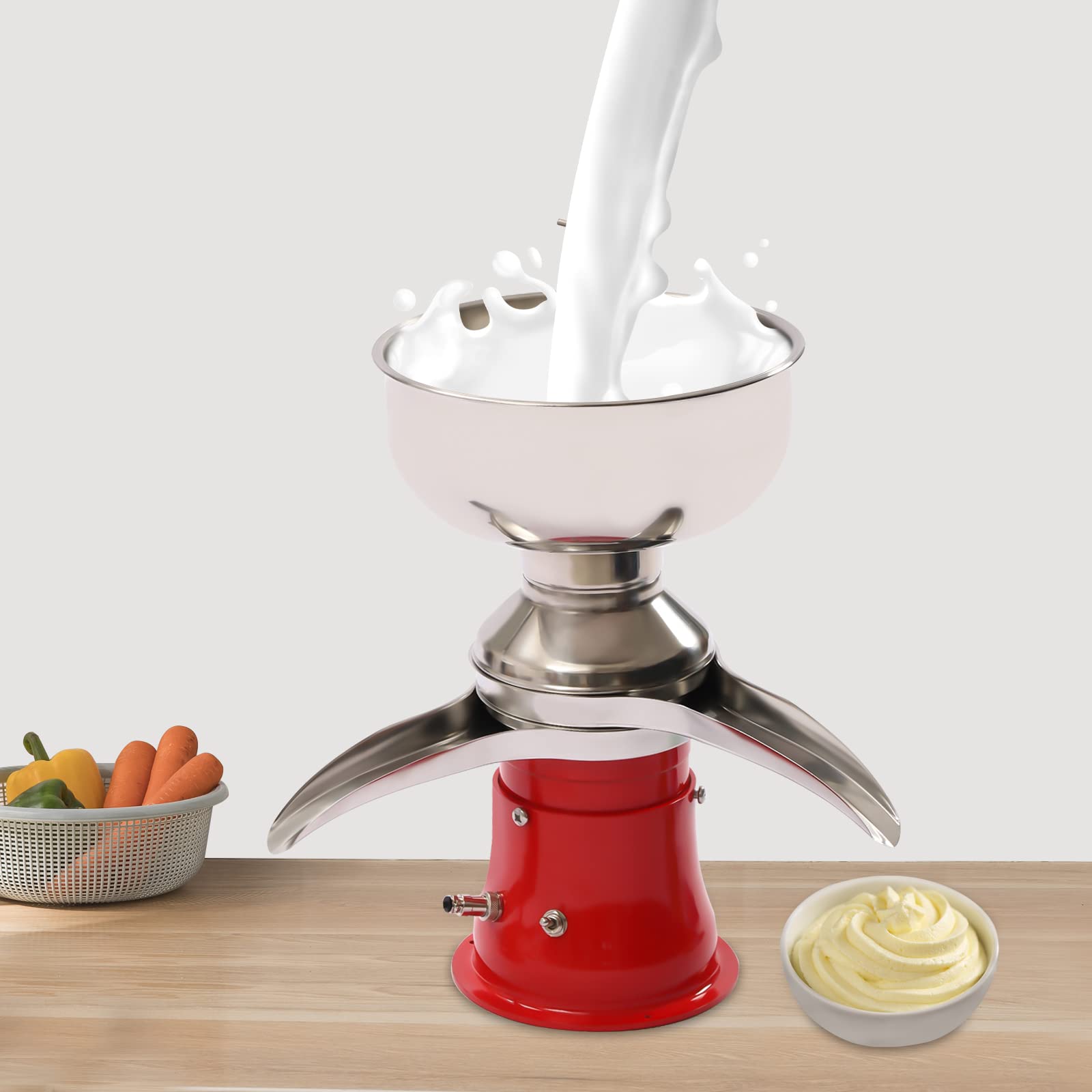 Electric Milk Cream Separator Machine - 13.2Gal/h, 10500RPM, Low Noise, Detachable All-Metal Design for Goat & Cow Milk - Make Cream, Butter & Milkshakes - Perfect for Dairy Farms, Homesteads & Small Businesses (Red)