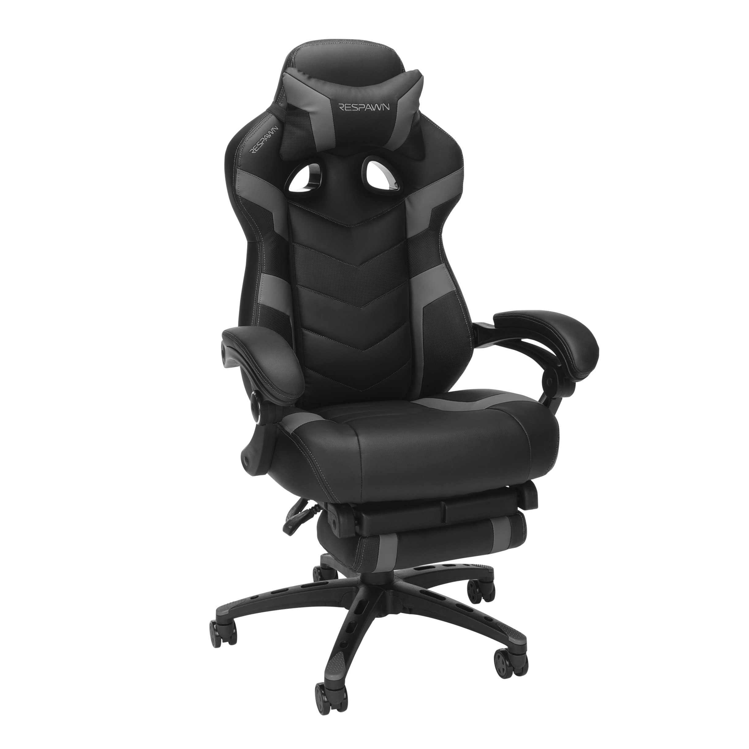 RESPAWN 110 Pro Ergonomic Gaming Chair with Adjustable Footrest & Headrest - Reclining Computer Desk Chair for Adults - Grey | Perfect for PC Gaming, Home Office & Streaming Setup