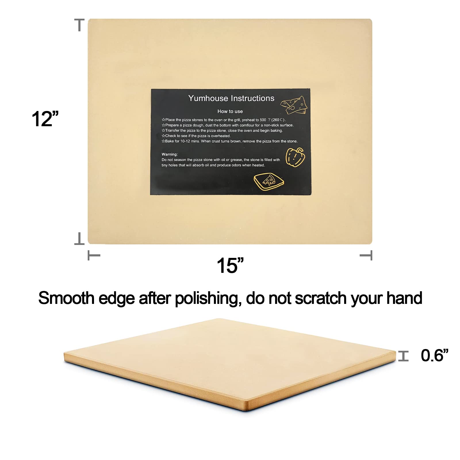 Premium Cordierite Pizza Stone for Oven & Grill - 15
