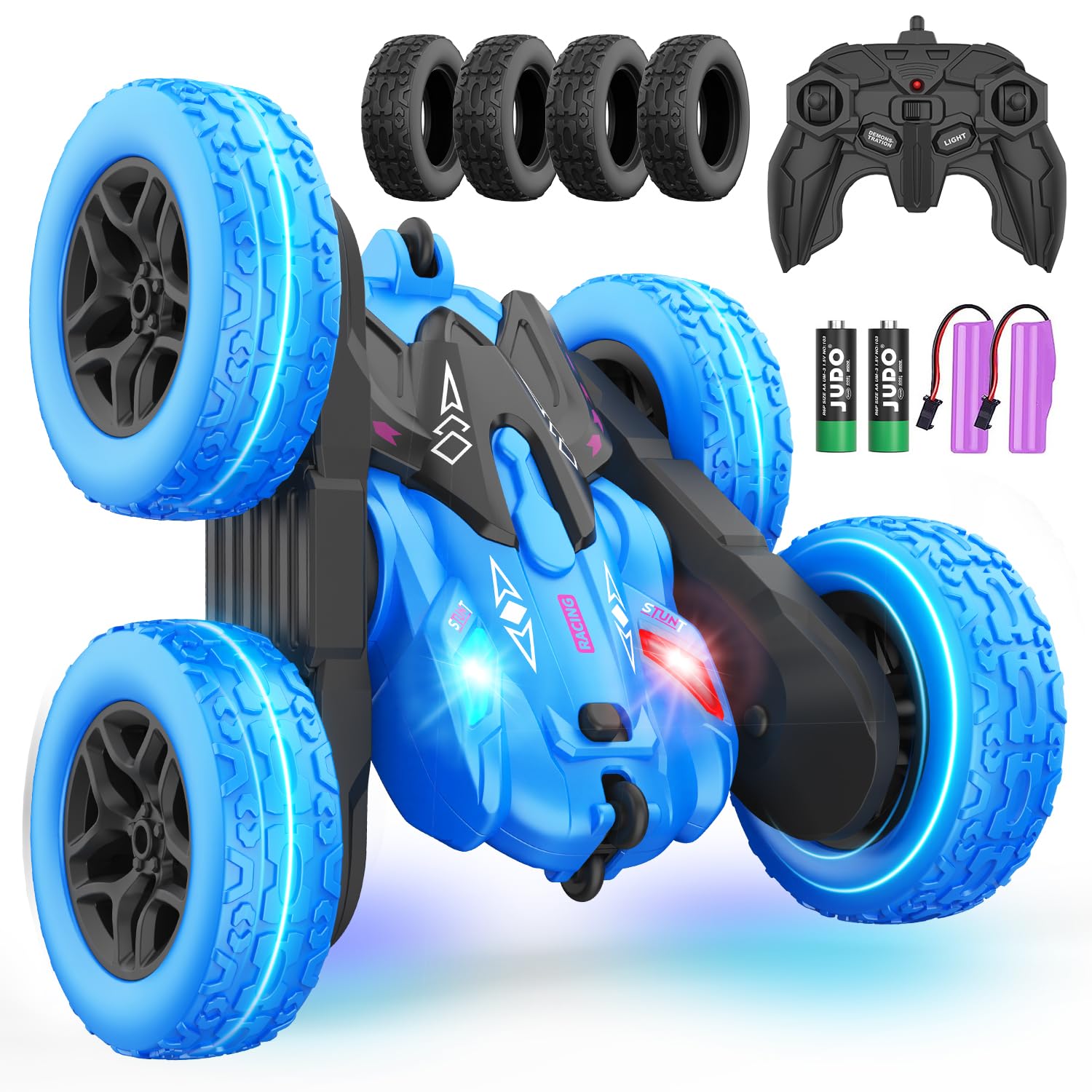 Terucle Remote Control Car - 4WD RC Stunt Drift Truck with 360° Rotating Headlights, High Speed Toy for Boys Age 8-12 | Perfect for Indoor Racing, Outdoor Play & Backyard Stunt Shows (Blue)