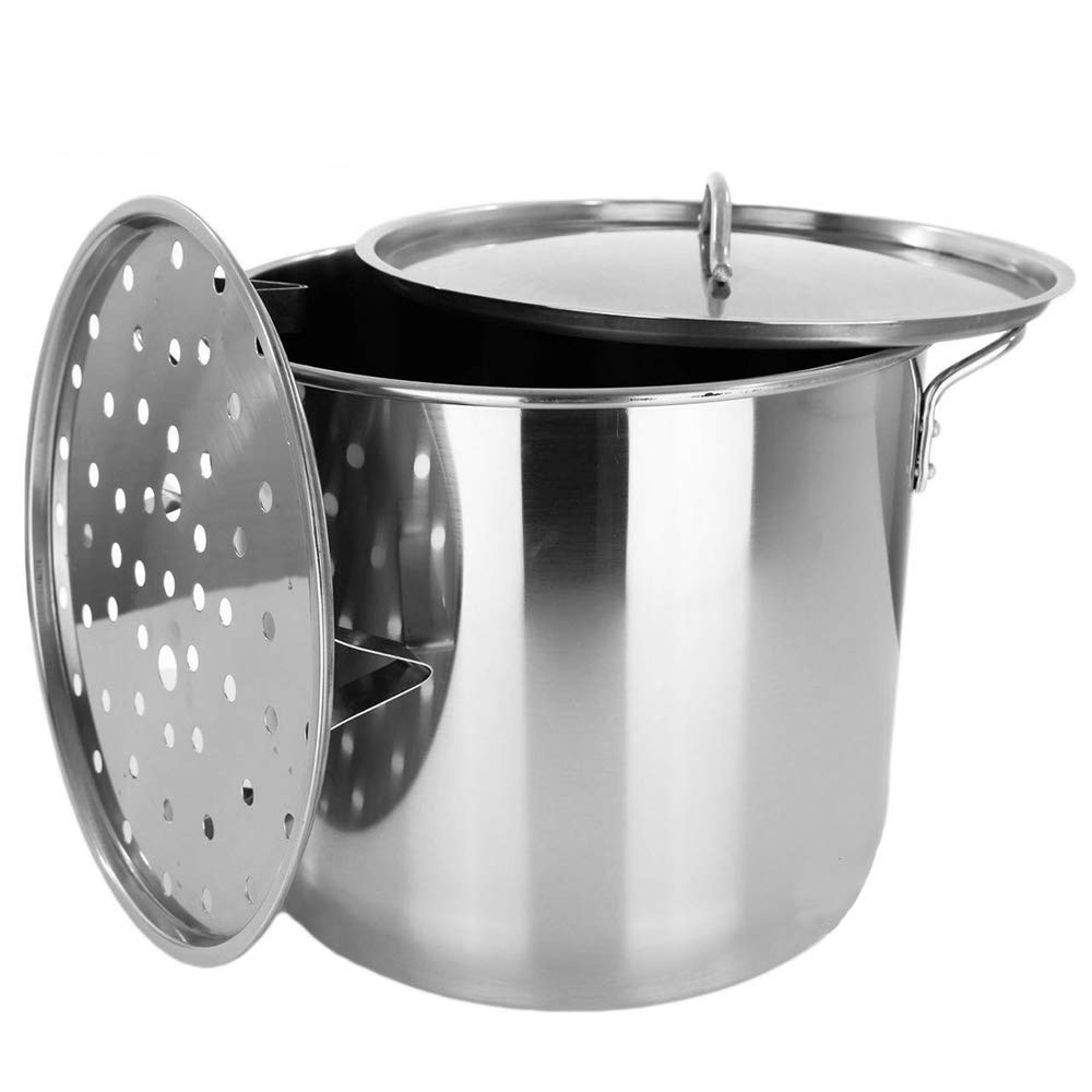 Thaweesuk 100QT Stainless Steel Stock Pot with Steamer Insert - 25 Gallon Tamalera for Tamales, 18
